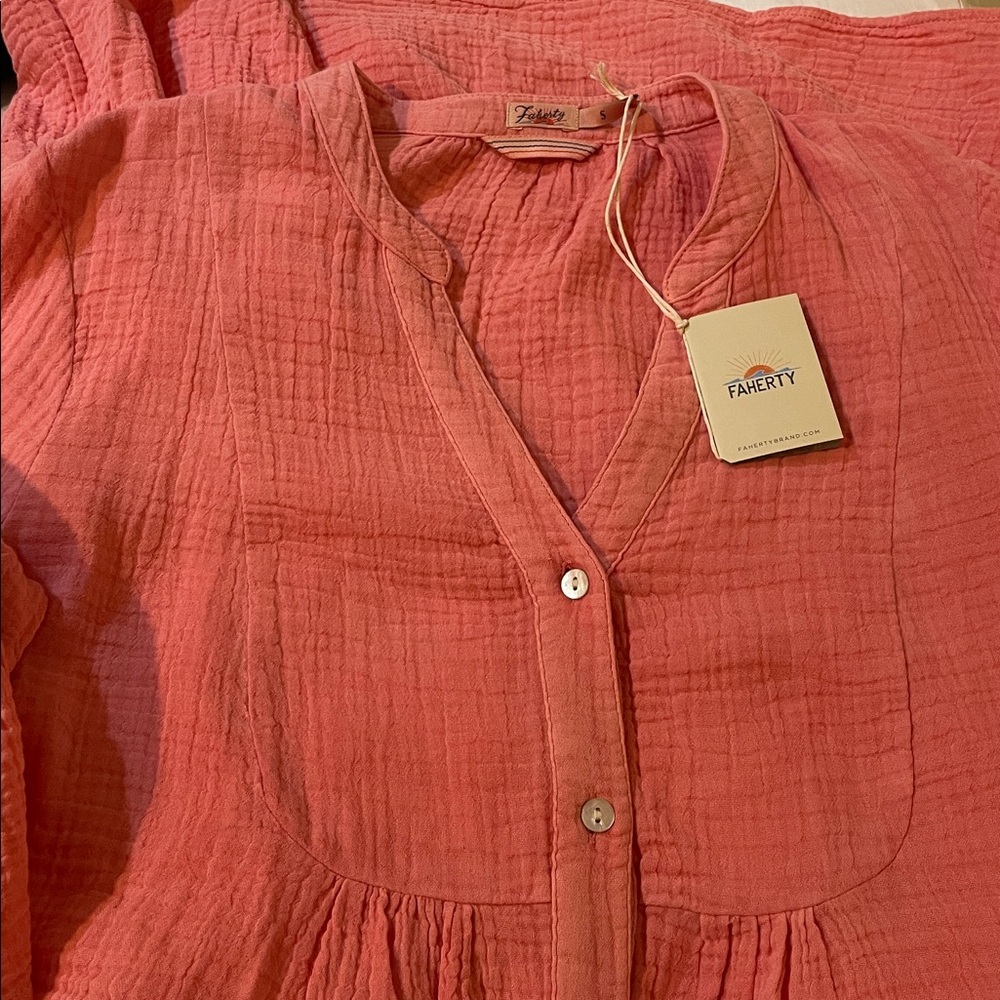 NWT Faherty Kasey Organic Cotton Tiered Dress in coral size small - Picture 5 of 7